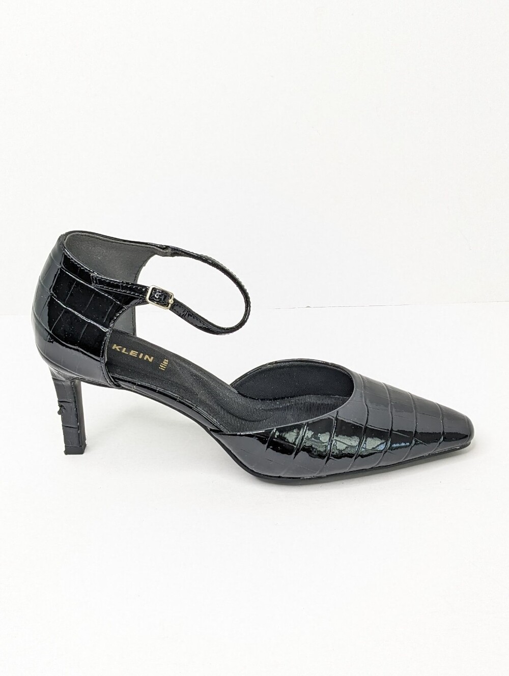 Anne Klein Robyn Croc Embossed Ankle Strap Pumps Black Women's 8.5 - Picture 2 of 7